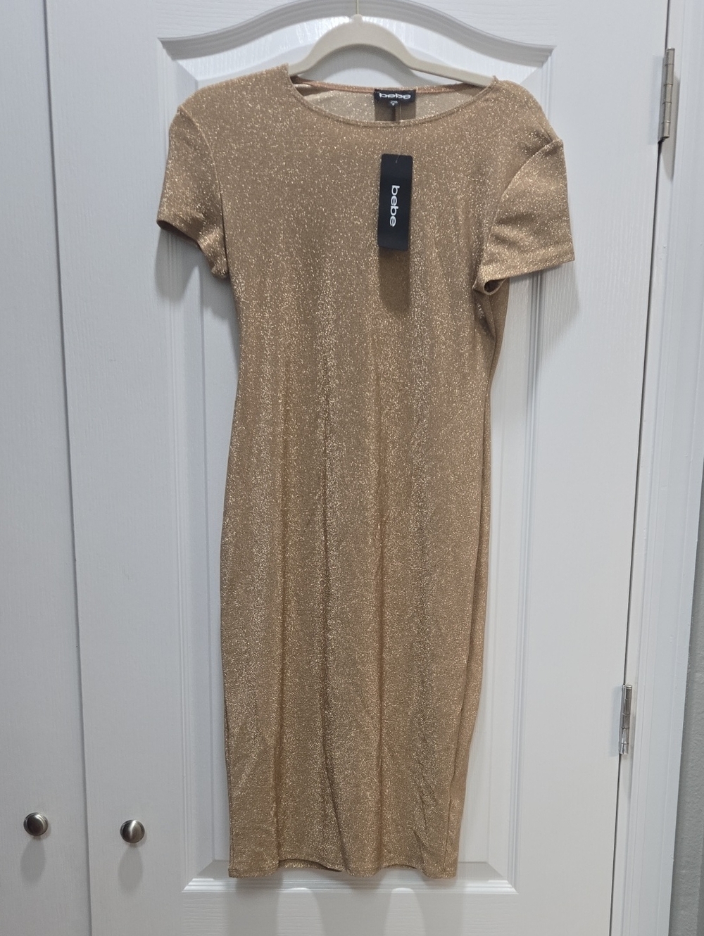 bebe Metallic Gold Short-Sleeve Bodycon Dress